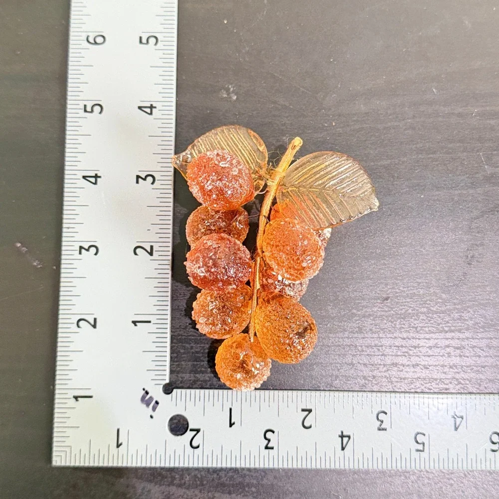 Vintage Sugared Acrylic Grapes Amber Faux Fruit Mid Century Decor Cluster Small
